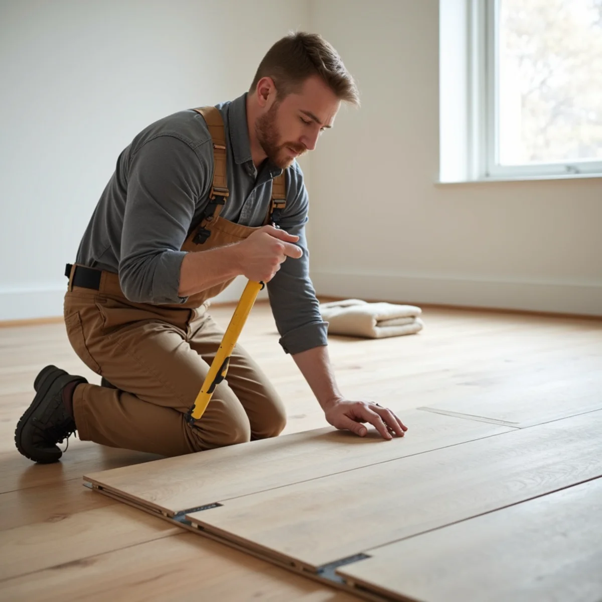 planks being set during hardwood flooring installation in Huntsville, AL