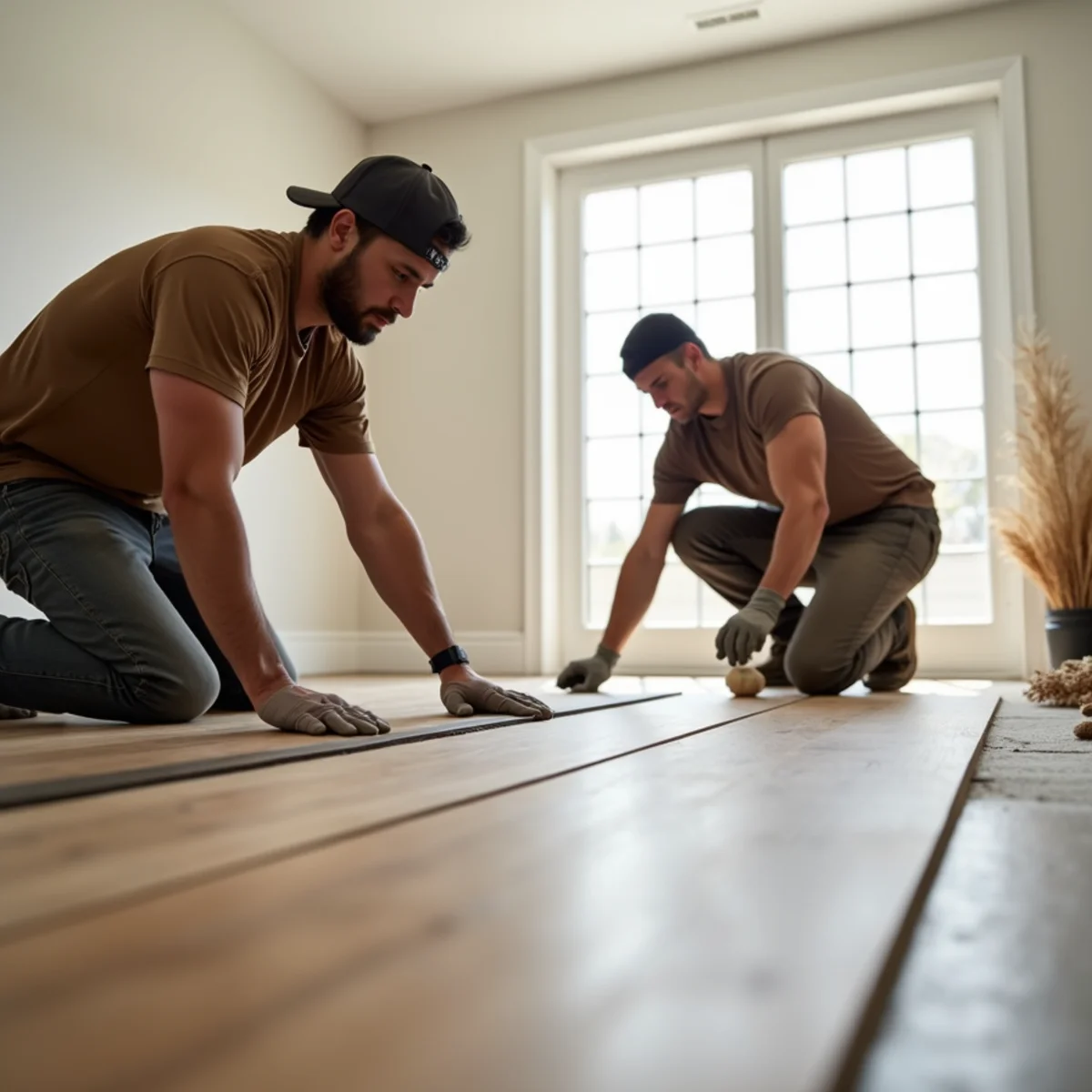 crew installing planks — flooring work in Huntsville, AL