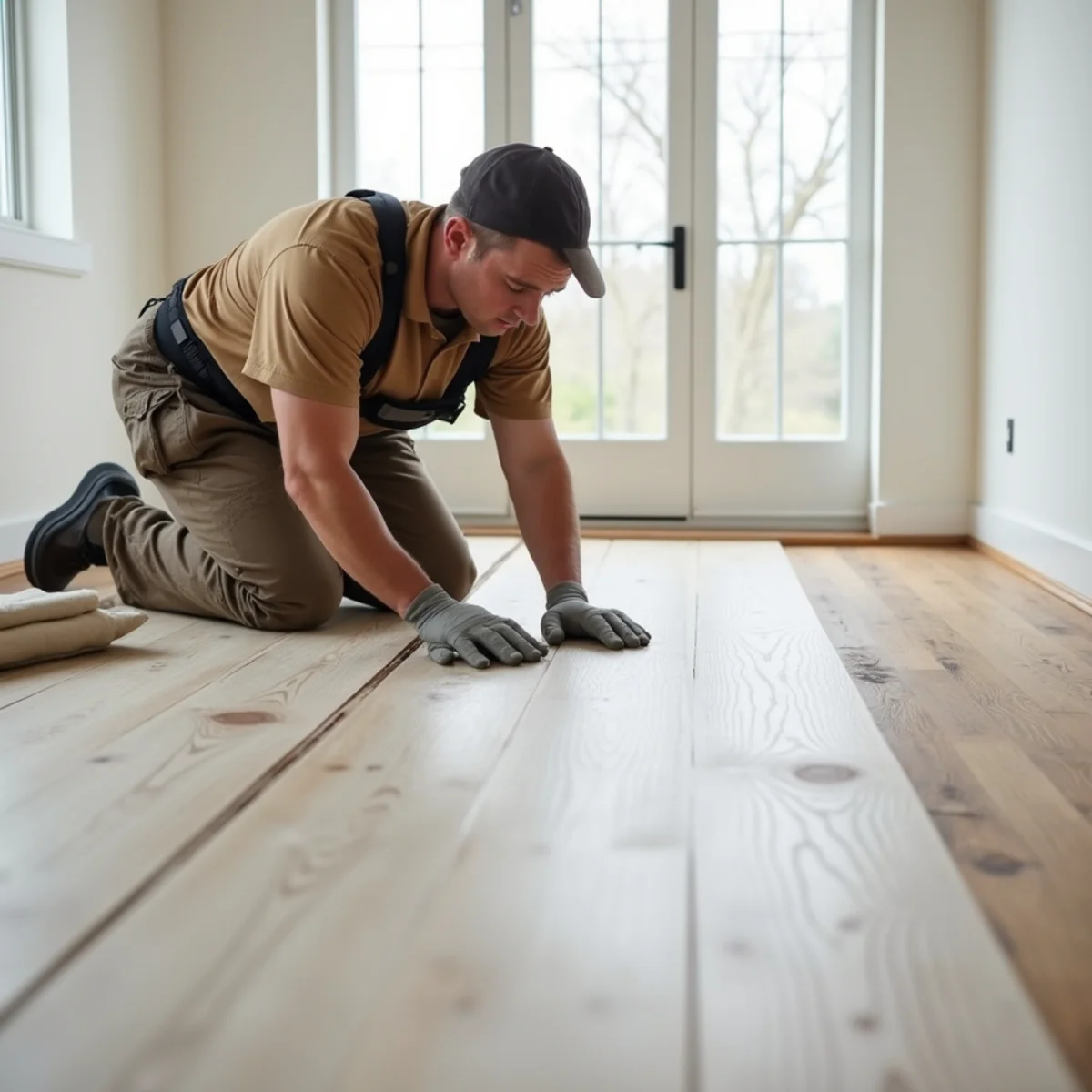 planks being set during luxury vinyl plank installation in Huntsville, AL