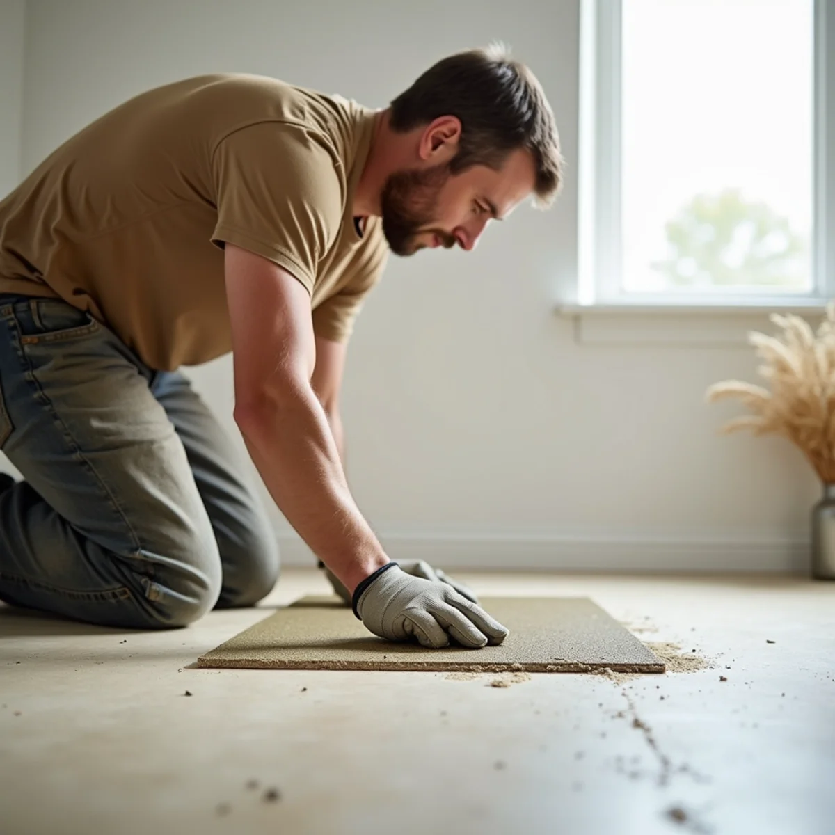 subfloor prep and leveling during luxury vinyl plank installation in Huntsville, AL