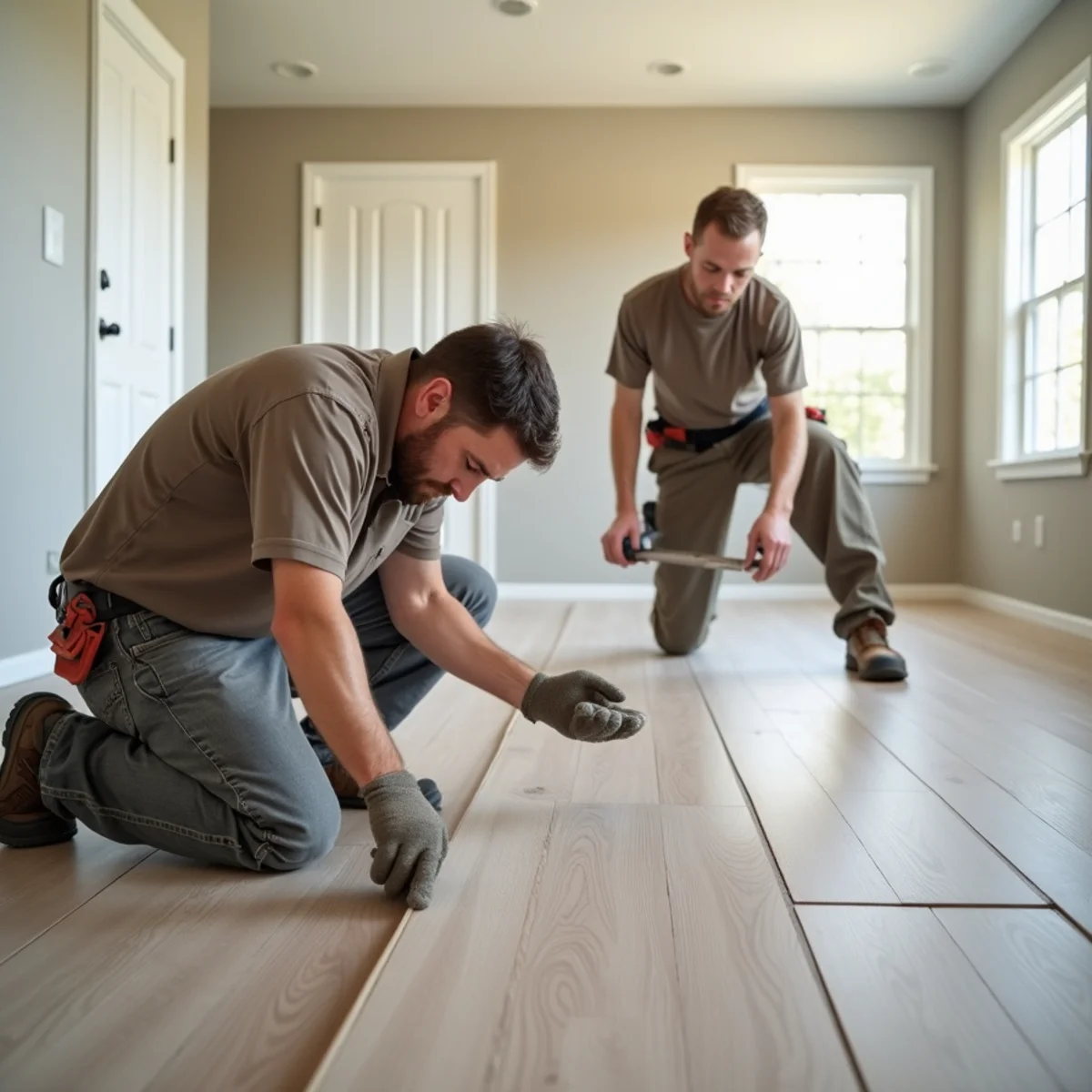 Luxury vinyl plank installation underway in a Huntsville, AL home