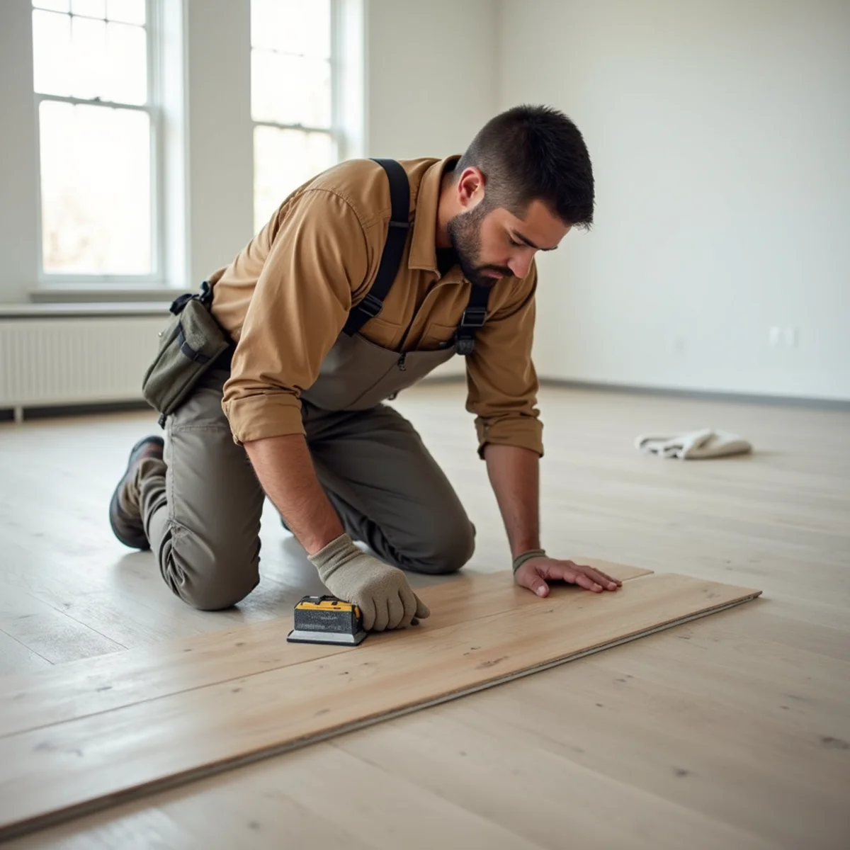 planks being set during rental property flooring in Huntsville, AL