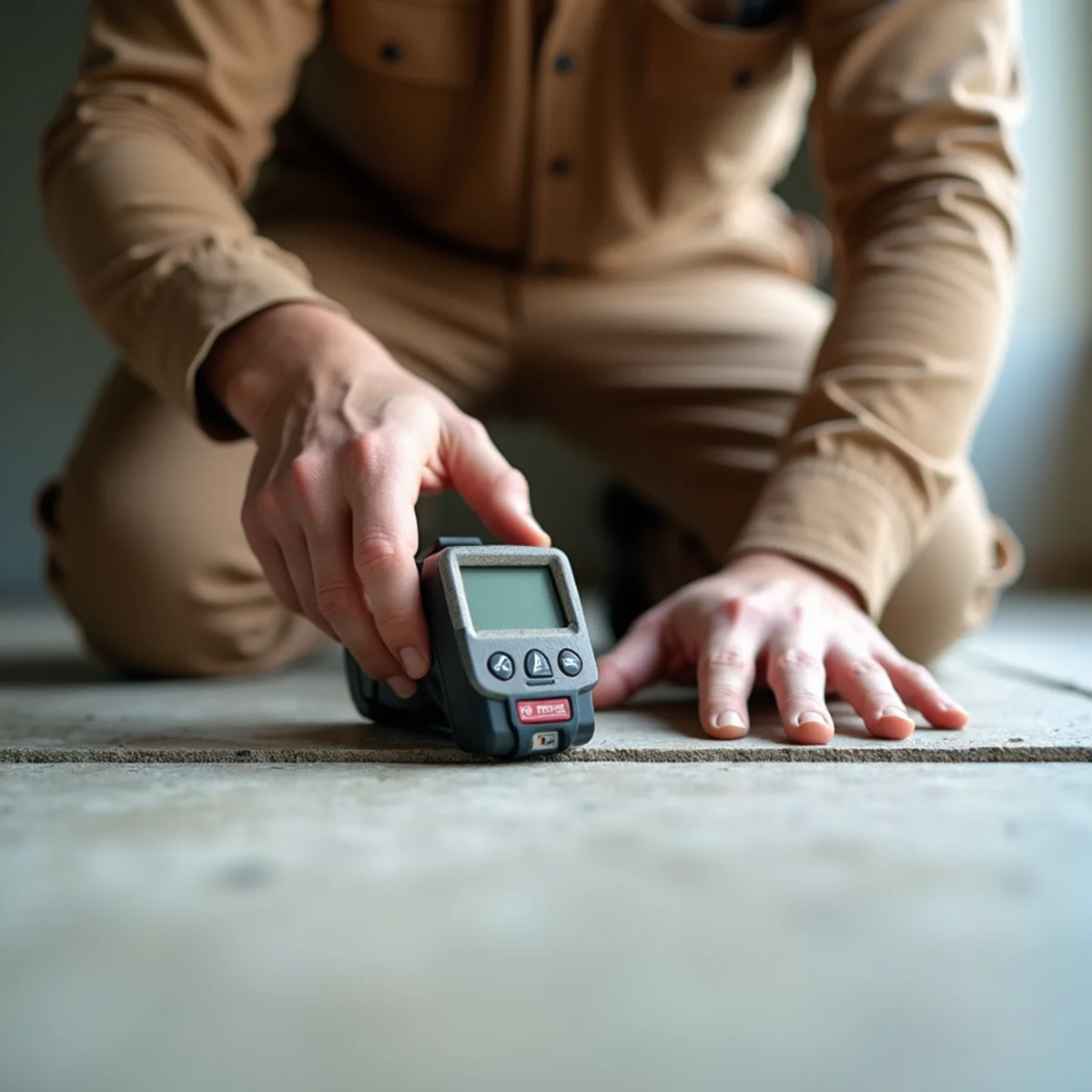 subfloor moisture reading during stair flooring installation in Huntsville, AL