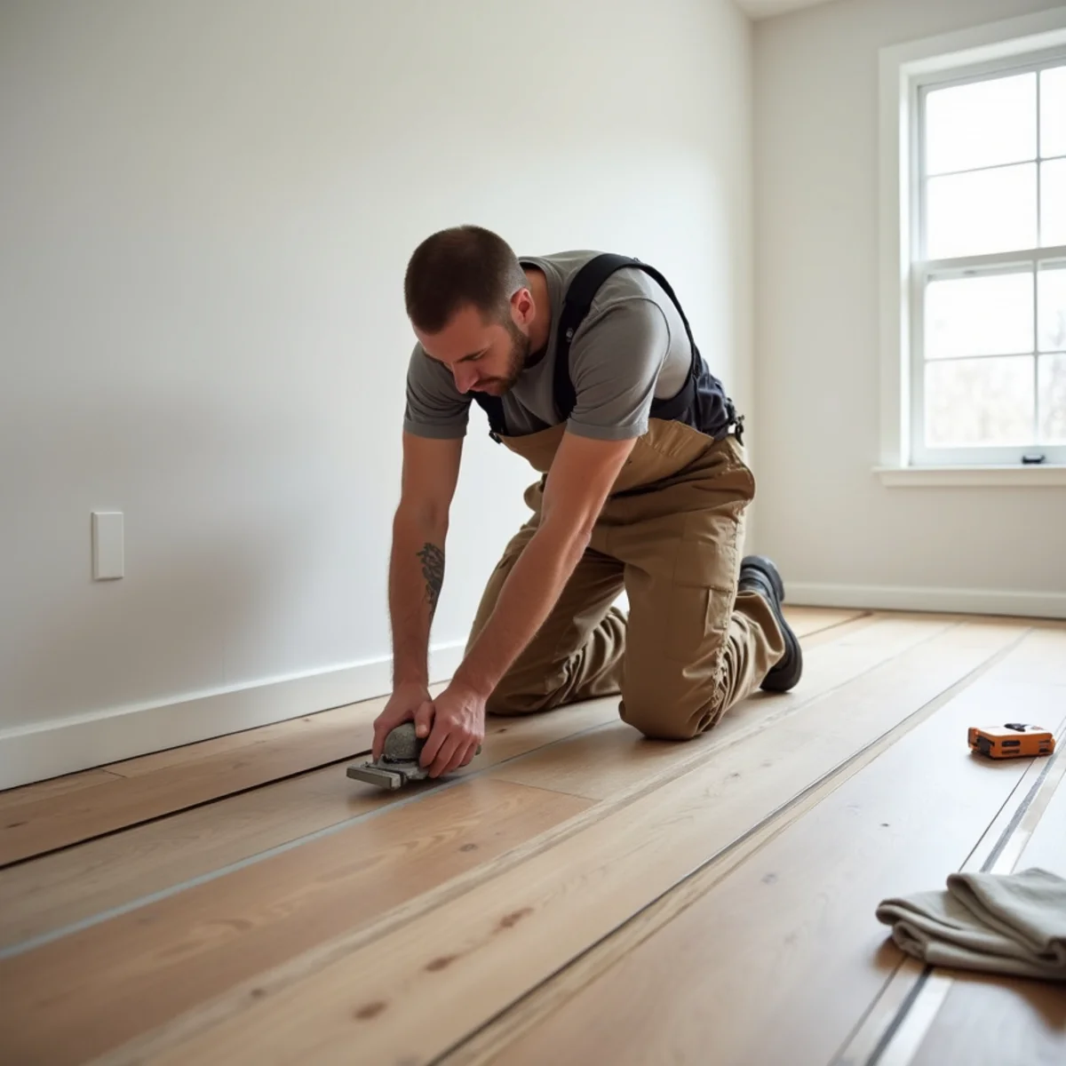 planks being set during subfloor repair and leveling in Huntsville, AL