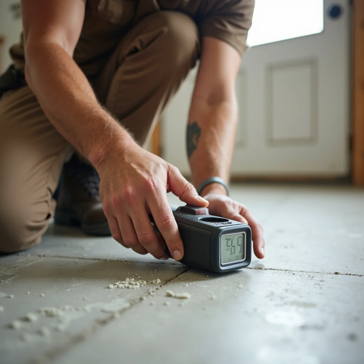 subfloor moisture reading during water-damaged floor replacement in Huntsville, AL