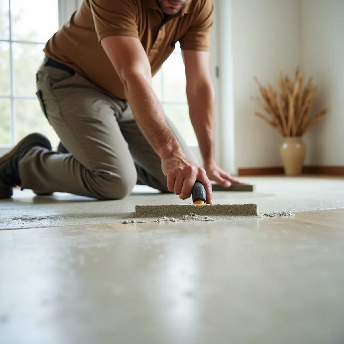 subfloor prep and leveling during waterproof flooring installation in Huntsville, AL